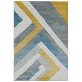 Sketch SK09 Linear Modern Geometric Soft Hand-Carved Low Flat-Pile Grey/Yellow/Blue/Cream/Multicolour Rug