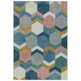Sketch SK10 Hexagon Modern Geometric Soft Hand-Carved Low Flat-Pile Blue/Pink/Yellow/Cream/Multicolour Rug