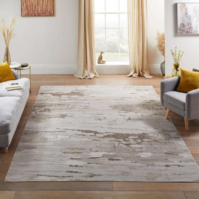 Skyline SK101 Modern Abstract Marbled Distressed Hi-Low Ribbed Textured Low Profile Short-Pile Polyester Ivory/Beige Rug-Concept Looms-Rug Love - The Most Loved Rug Store
