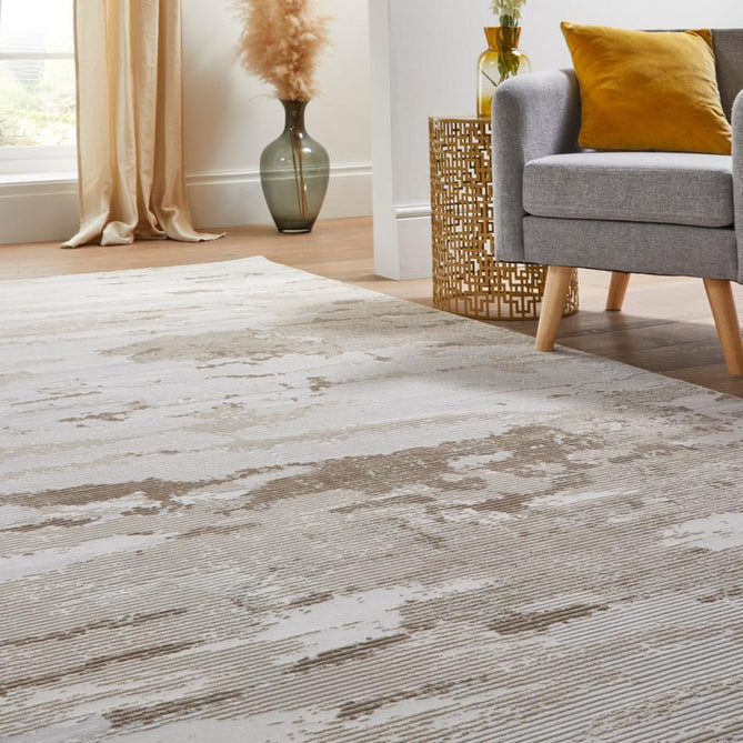 Skyline SK101 Modern Abstract Marbled Distressed Hi-Low Ribbed Textured Low Profile Short-Pile Polyester Ivory/Beige Rug-Concept Looms-Rug Love - The Most Loved Rug Store