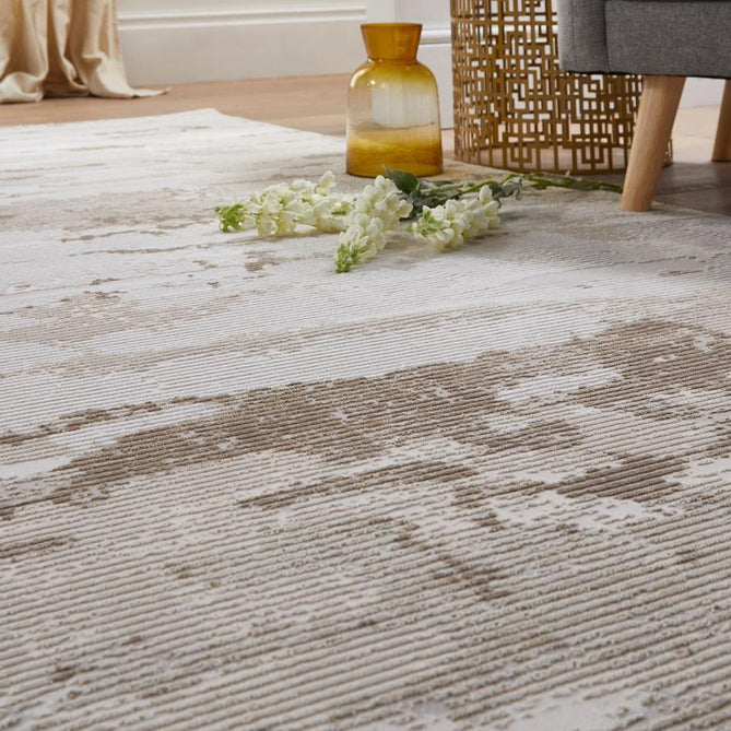 Skyline SK101 Modern Abstract Marbled Distressed Hi-Low Ribbed Textured Low Profile Short-Pile Polyester Ivory/Beige Rug-Concept Looms-Rug Love - The Most Loved Rug Store