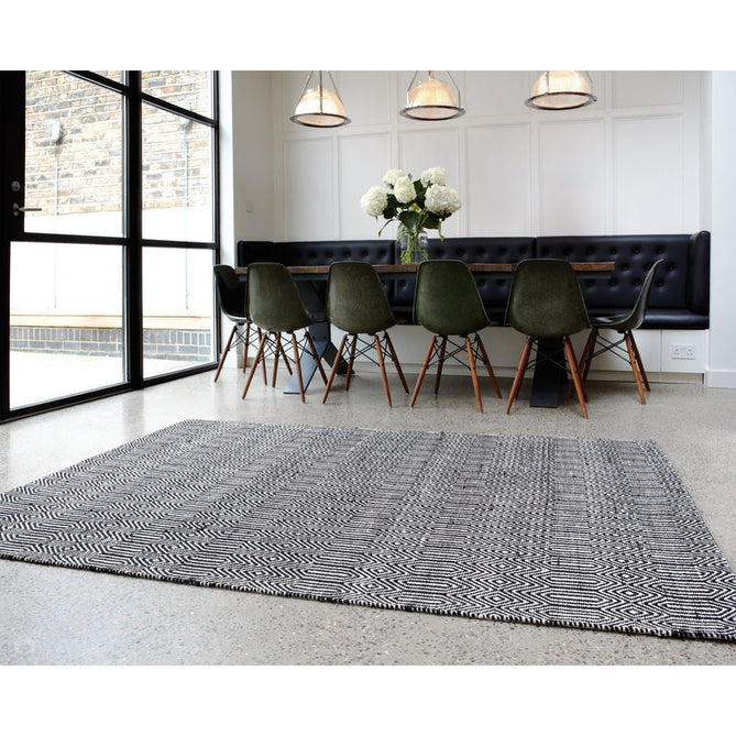 Sloan Modern Duo-Tone Geometric Diamond Hand-Woven Soft-Touch Durable Textured Wool & Cotton Blend Flatweave Black/Cream Rug-Asiatic Carpets-Rug Love - The Most Loved Rug Store