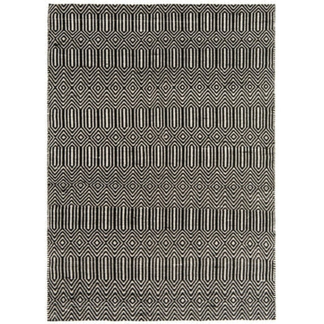 Sloan Modern Duo-Tone Geometric Diamond Hand-Woven Soft-Touch Durable Textured Wool & Cotton Blend Flatweave Black/Cream Rug-Asiatic Carpets-Rug Love - The Most Loved Rug Store