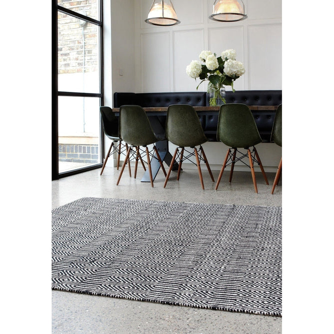 Sloan Modern Duo-Tone Geometric Diamond Hand-Woven Soft-Touch Durable Textured Wool & Cotton Blend Flatweave Black/Cream Rug-Asiatic Carpets-Rug Love - The Most Loved Rug Store