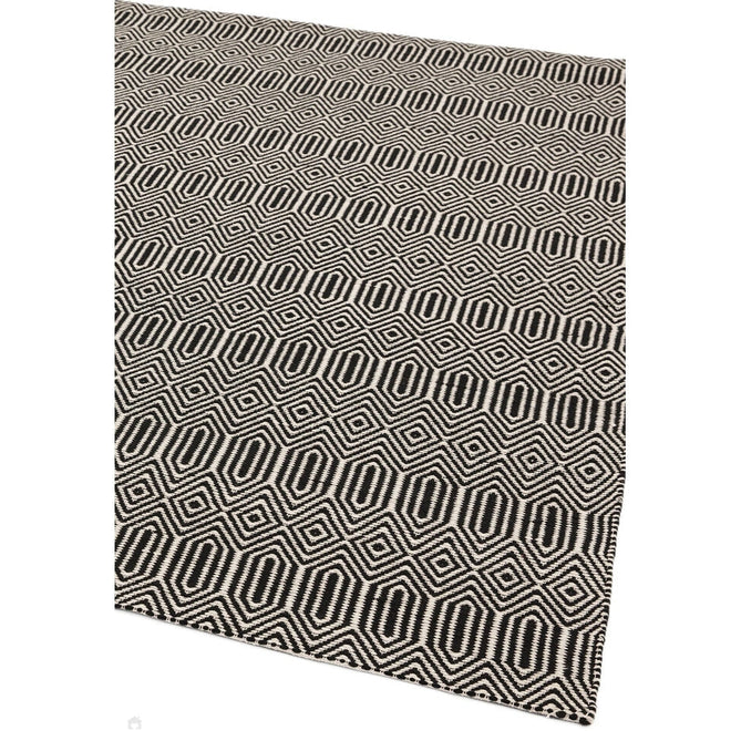Sloan Modern Duo-Tone Geometric Diamond Hand-Woven Soft-Touch Durable Textured Wool & Cotton Blend Flatweave Black/Cream Rug-Asiatic Carpets-Rug Love - The Most Loved Rug Store