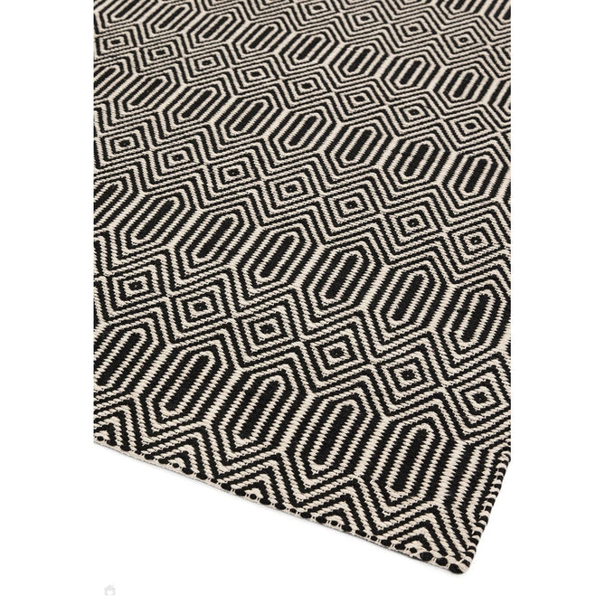 Sloan Modern Duo-Tone Geometric Diamond Hand-Woven Soft-Touch Durable Textured Wool & Cotton Blend Flatweave Black/Cream Rug-Asiatic Carpets-Rug Love - The Most Loved Rug Store