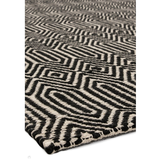 Sloan Modern Duo-Tone Geometric Diamond Hand-Woven Soft-Touch Durable Textured Wool & Cotton Blend Flatweave Black/Cream Rug-Asiatic Carpets-Rug Love - The Most Loved Rug Store