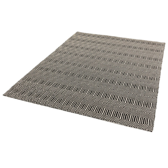 Sloan Modern Duo-Tone Geometric Diamond Hand-Woven Soft-Touch Durable Textured Wool & Cotton Blend Flatweave Black/Cream Rug-Asiatic Carpets-Rug Love - The Most Loved Rug Store