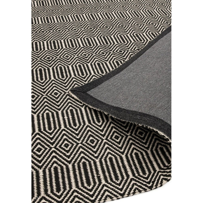 Sloan Modern Duo-Tone Geometric Diamond Hand-Woven Soft-Touch Durable Textured Wool & Cotton Blend Flatweave Black/Cream Rug-Asiatic Carpets-Rug Love - The Most Loved Rug Store