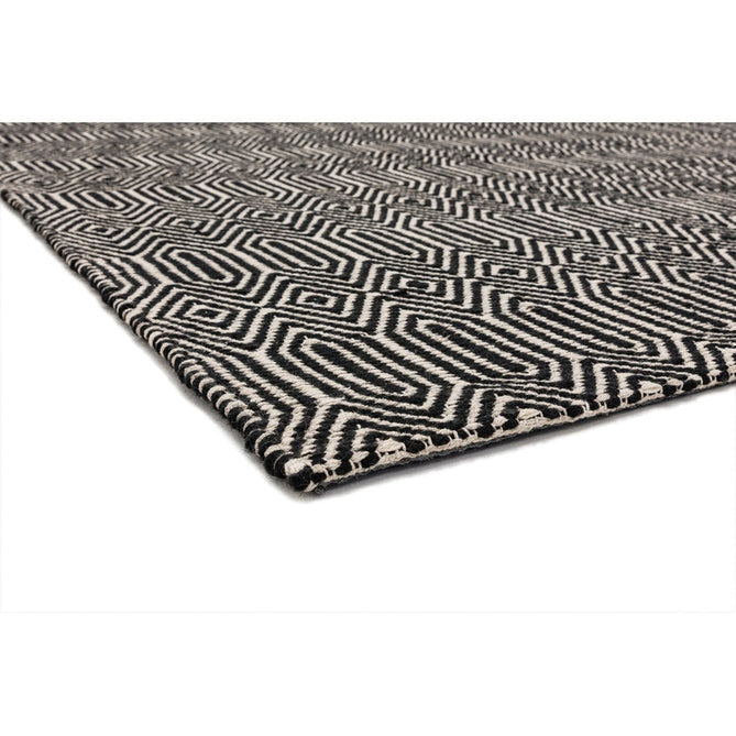 Sloan Modern Duo-Tone Geometric Diamond Hand-Woven Soft-Touch Durable Textured Wool & Cotton Blend Flatweave Black/Cream Rug-Asiatic Carpets-Rug Love - The Most Loved Rug Store
