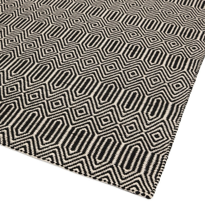 Sloan Modern Duo-Tone Geometric Diamond Hand-Woven Soft-Touch Durable Textured Wool & Cotton Blend Flatweave Black/Cream Runner-Asiatic Carpets-Rug Love - The Most Loved Rug Store