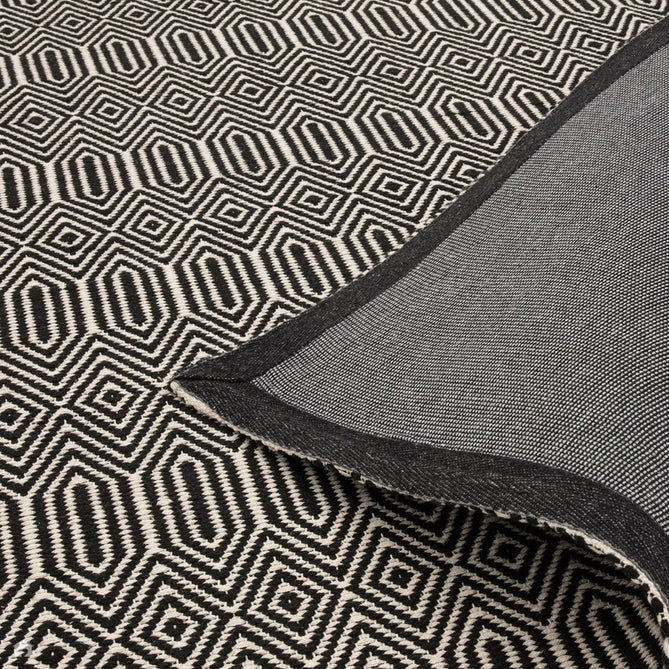 Sloan Modern Duo-Tone Geometric Diamond Hand-Woven Soft-Touch Durable Textured Wool & Cotton Blend Flatweave Black/Cream Runner-Asiatic Carpets-Rug Love - The Most Loved Rug Store