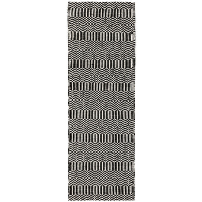 Sloan Modern Duo-Tone Geometric Diamond Hand-Woven Soft-Touch Durable Textured Wool & Cotton Blend Flatweave Black/Cream Runner-Asiatic Carpets-Rug Love - The Most Loved Rug Store