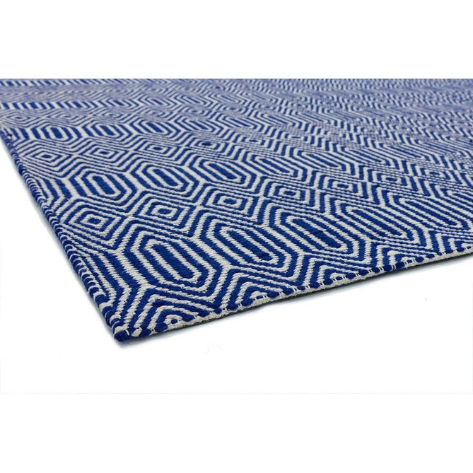 Sloan Modern Duo-Tone Geometric Diamond Hand-Woven Soft-Touch Durable Textured Wool & Cotton Blend Flatweave Blue/Cream Rug-Asiatic Carpets-Rug Love - The Most Loved Rug Store