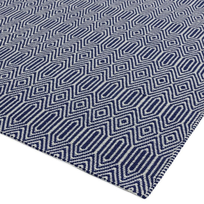 Sloan Modern Duo-Tone Geometric Diamond Hand-Woven Soft-Touch Durable Textured Wool & Cotton Blend Flatweave Blue/Cream Rug-Asiatic Carpets-Rug Love - The Most Loved Rug Store