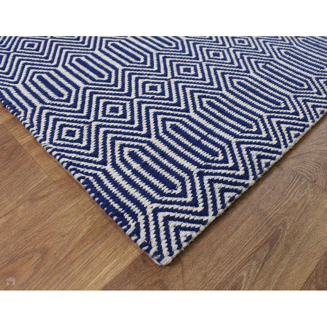 Sloan Modern Duo-Tone Geometric Diamond Hand-Woven Soft-Touch Durable Textured Wool & Cotton Blend Flatweave Blue/Cream Rug-Asiatic Carpets-Rug Love - The Most Loved Rug Store