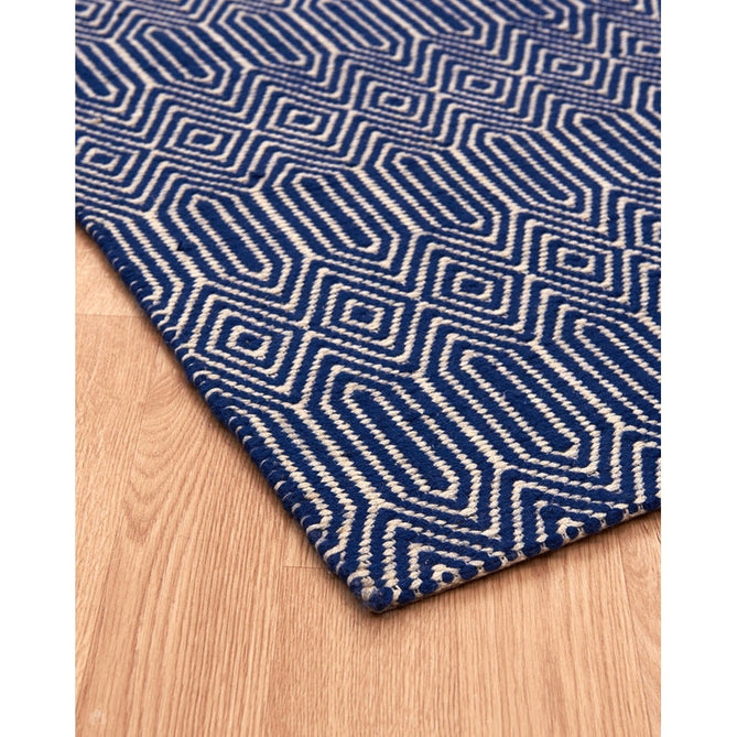 Sloan Modern Duo-Tone Geometric Diamond Hand-Woven Soft-Touch Durable Textured Wool & Cotton Blend Flatweave Blue/Cream Rug-Asiatic Carpets-Rug Love - The Most Loved Rug Store