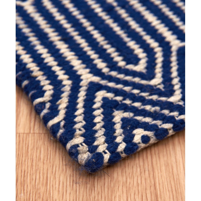 Sloan Modern Duo-Tone Geometric Diamond Hand-Woven Soft-Touch Durable Textured Wool & Cotton Blend Flatweave Blue/Cream Rug-Asiatic Carpets-Rug Love - The Most Loved Rug Store