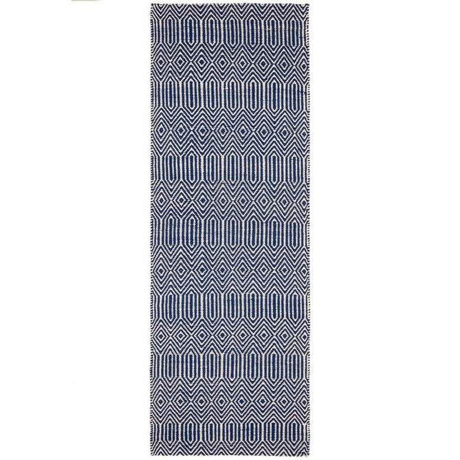 Sloan Modern Duo-Tone Geometric Diamond Hand-Woven Soft-Touch Durable Textured Wool & Cotton Blend Flatweave Blue/Cream Rug-Asiatic Carpets-Rug Love - The Most Loved Rug Store