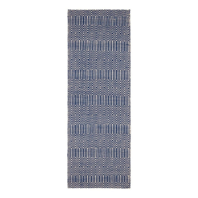 Sloan Modern Duo-Tone Geometric Diamond Hand-Woven Soft-Touch Durable Textured Wool & Cotton Blend Flatweave Blue/Cream Rug-Asiatic Carpets-Rug Love - The Most Loved Rug Store