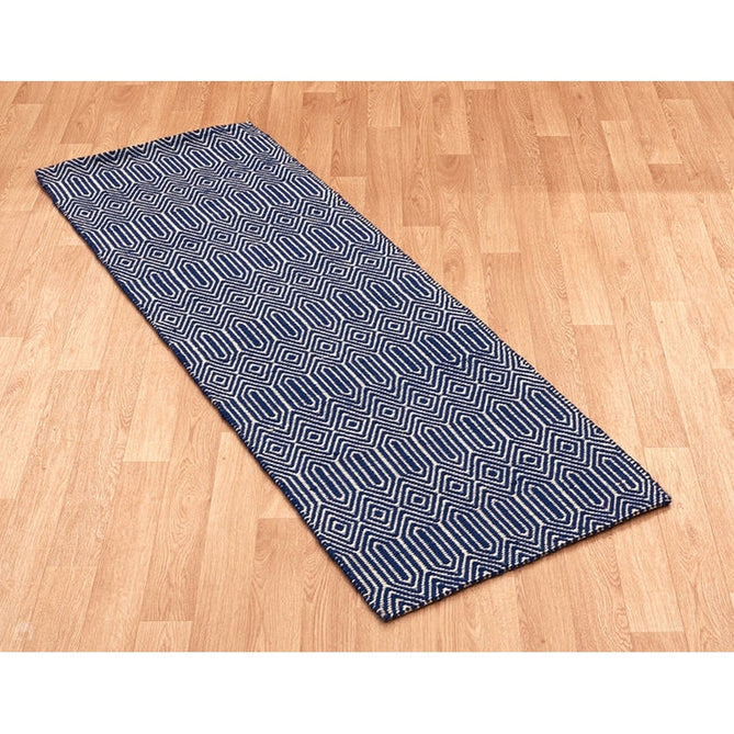 Sloan Modern Duo-Tone Geometric Diamond Hand-Woven Soft-Touch Durable Textured Wool & Cotton Blend Flatweave Blue/Cream Rug-Asiatic Carpets-Rug Love - The Most Loved Rug Store