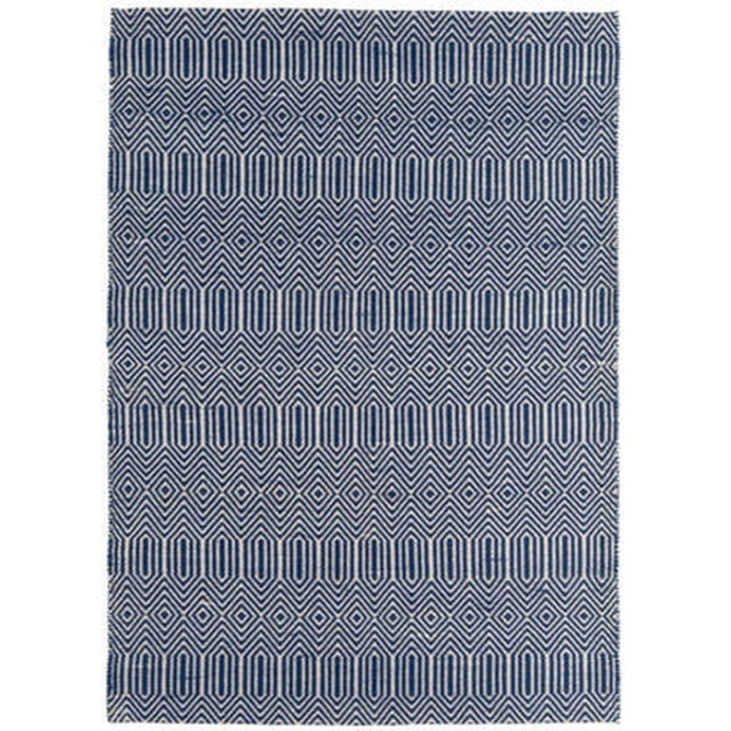 Sloan Modern Duo-Tone Geometric Diamond Hand-Woven Soft-Touch Durable Textured Wool & Cotton Blend Flatweave Blue/Cream Rug-Asiatic Carpets-Rug Love - The Most Loved Rug Store