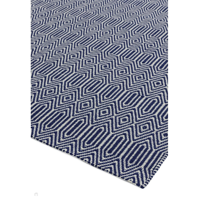 Sloan Modern Duo-Tone Geometric Diamond Hand-Woven Soft-Touch Durable Textured Wool & Cotton Blend Flatweave Blue/Cream Rug-Asiatic Carpets-Rug Love - The Most Loved Rug Store