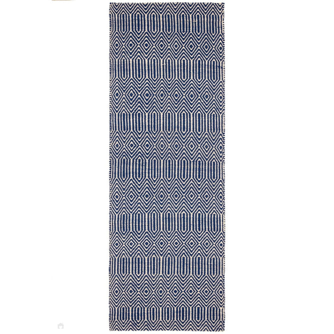 Sloan Modern Duo-Tone Geometric Diamond Hand-Woven Soft-Touch Durable Textured Wool & Cotton Blend Flatweave Blue/Cream Rug-Asiatic Carpets-Rug Love - The Most Loved Rug Store