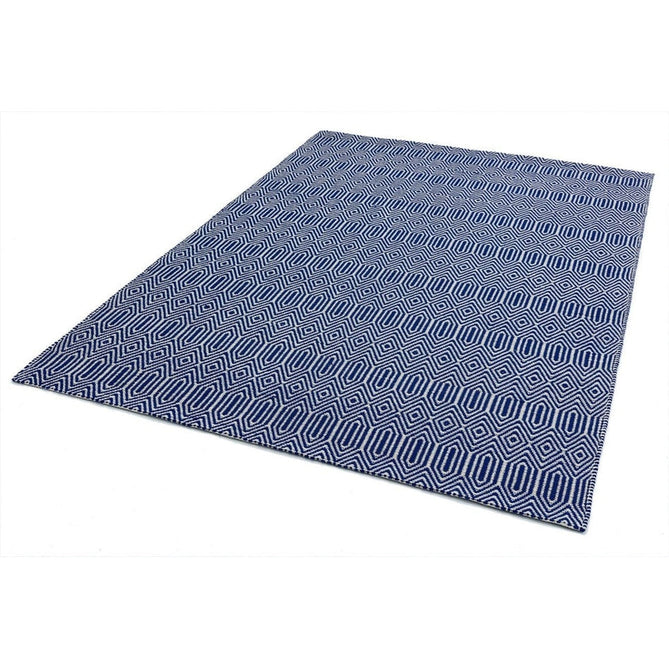 Sloan Modern Duo-Tone Geometric Diamond Hand-Woven Soft-Touch Durable Textured Wool & Cotton Blend Flatweave Blue/Cream Rug-Asiatic Carpets-Rug Love - The Most Loved Rug Store