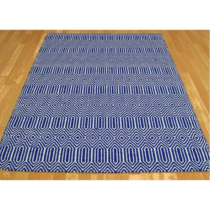 Sloan Modern Duo-Tone Geometric Diamond Hand-Woven Soft-Touch Durable Textured Wool & Cotton Blend Flatweave Blue/Cream Rug-Asiatic Carpets-Rug Love - The Most Loved Rug Store