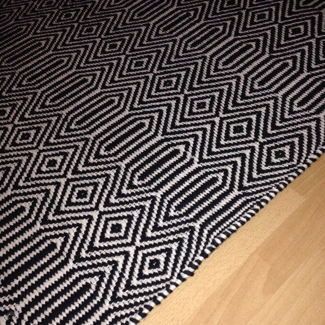 Sloan Modern Duo-Tone Geometric Diamond Hand-Woven Soft-Touch Durable Textured Wool & Cotton Blend Flatweave Blue/Cream Rug-Asiatic Carpets-Rug Love - The Most Loved Rug Store