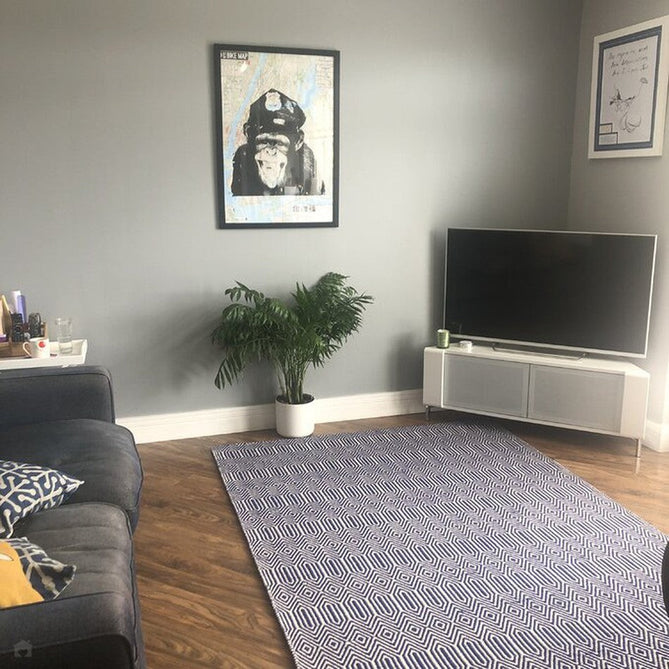 Sloan Modern Duo-Tone Geometric Diamond Hand-Woven Soft-Touch Durable Textured Wool & Cotton Blend Flatweave Blue/Cream Rug-Asiatic Carpets-Rug Love - The Most Loved Rug Store