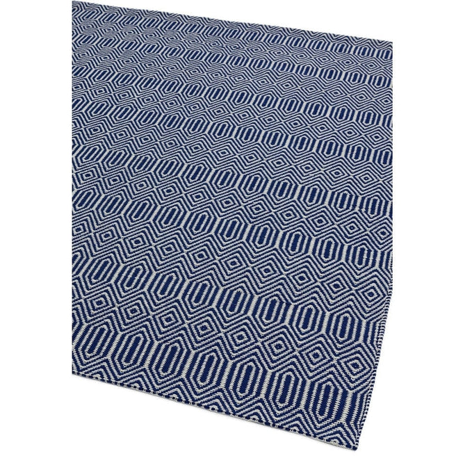 Sloan Modern Duo-Tone Geometric Diamond Hand-Woven Soft-Touch Durable Textured Wool & Cotton Blend Flatweave Blue/Cream Rug-Asiatic Carpets-Rug Love - The Most Loved Rug Store