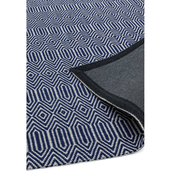 Sloan Modern Duo-Tone Geometric Diamond Hand-Woven Soft-Touch Durable Textured Wool & Cotton Blend Flatweave Blue/Cream Runner-Asiatic Carpets-Rug Love - The Most Loved Rug Store