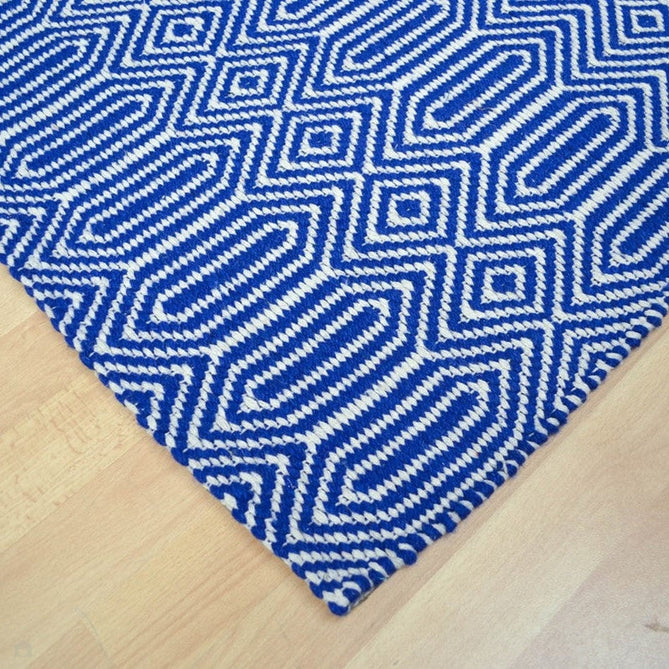 Sloan Modern Duo-Tone Geometric Diamond Hand-Woven Soft-Touch Durable Textured Wool & Cotton Blend Flatweave Blue/Cream Runner-Asiatic Carpets-Rug Love - The Most Loved Rug Store