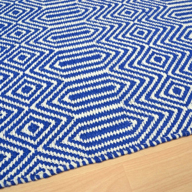 Sloan Modern Duo-Tone Geometric Diamond Hand-Woven Soft-Touch Durable Textured Wool & Cotton Blend Flatweave Blue/Cream Runner-Asiatic Carpets-Rug Love - The Most Loved Rug Store
