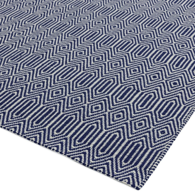 Sloan Modern Duo-Tone Geometric Diamond Hand-Woven Soft-Touch Durable Textured Wool & Cotton Blend Flatweave Blue/Cream Runner-Asiatic Carpets-Rug Love - The Most Loved Rug Store