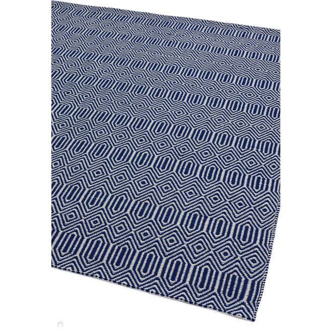 Sloan Modern Duo-Tone Geometric Diamond Hand-Woven Soft-Touch Durable Textured Wool & Cotton Blend Flatweave Blue/Cream Runner-Asiatic Carpets-Rug Love - The Most Loved Rug Store