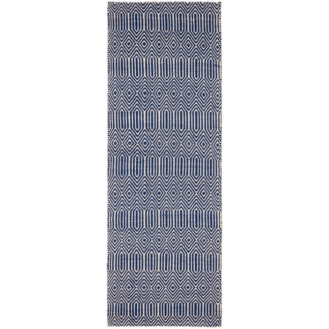 Sloan Modern Duo-Tone Geometric Diamond Hand-Woven Soft-Touch Durable Textured Wool & Cotton Blend Flatweave Blue/Cream Runner-Asiatic Carpets-Rug Love - The Most Loved Rug Store