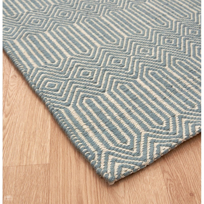 Sloan Modern Duo-Tone Geometric Diamond Hand-Woven Soft-Touch Durable Textured Wool & Cotton Blend Flatweave Duck Egg/Cream Rug-Asiatic Carpets-Rug Love - The Most Loved Rug Store