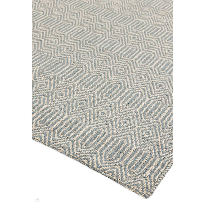 Sloan Modern Duo-Tone Geometric Diamond Hand-Woven Soft-Touch Durable Textured Wool & Cotton Blend Flatweave Duck Egg/Cream Rug-Asiatic Carpets-Rug Love - The Most Loved Rug Store