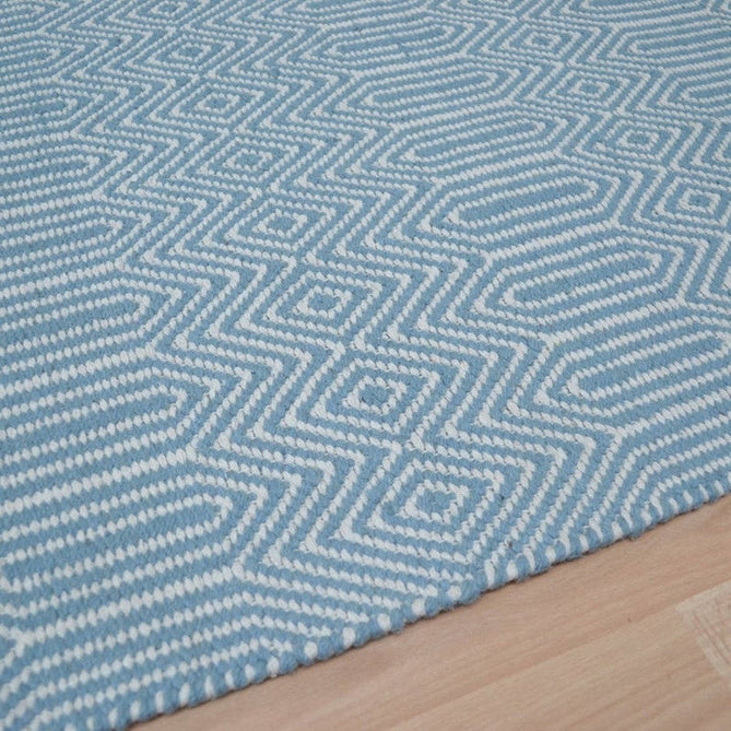 Sloan Modern Duo-Tone Geometric Diamond Hand-Woven Soft-Touch Durable Textured Wool & Cotton Blend Flatweave Duck Egg/Cream Runner-Asiatic Carpets-Rug Love - The Most Loved Rug Store