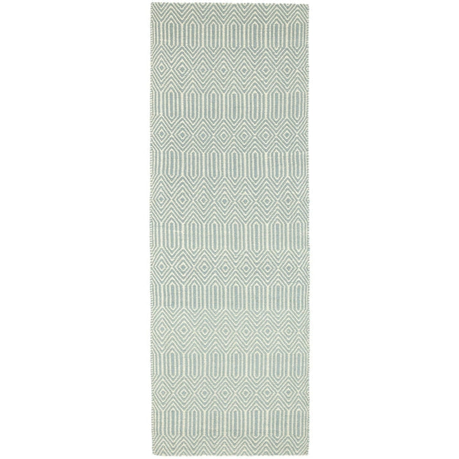 Sloan Modern Duo-Tone Geometric Diamond Hand-Woven Soft-Touch Durable Textured Wool & Cotton Blend Flatweave Duck Egg/Cream Runner-Asiatic Carpets-Rug Love - The Most Loved Rug Store