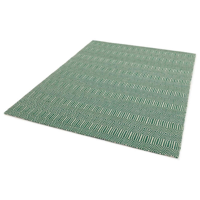 Sloan Modern Duo-Tone Geometric Diamond Hand-Woven Soft-Touch Durable Textured Wool & Cotton Blend Flatweave Green/Cream Rug-Asiatic Carpets-Rug Love - The Most Loved Rug Store