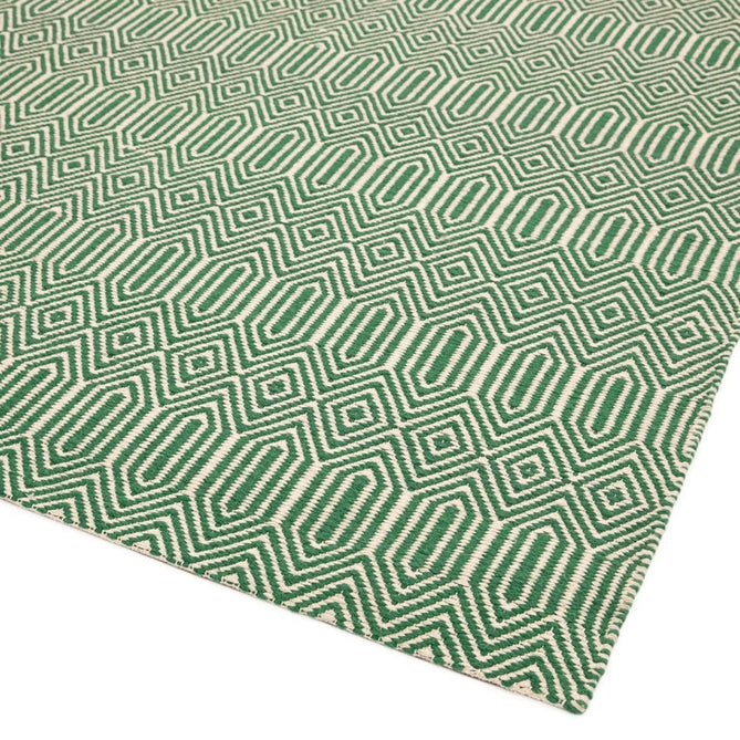 Sloan Modern Duo-Tone Geometric Diamond Hand-Woven Soft-Touch Durable Textured Wool & Cotton Blend Flatweave Green/Cream Rug-Asiatic Carpets-Rug Love - The Most Loved Rug Store