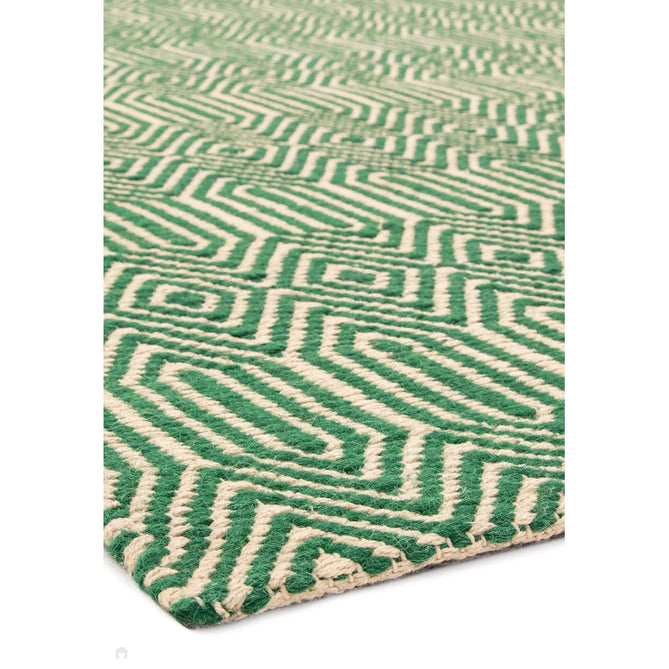 Sloan Modern Duo-Tone Geometric Diamond Hand-Woven Soft-Touch Durable Textured Wool & Cotton Blend Flatweave Green/Cream Rug-Asiatic Carpets-Rug Love - The Most Loved Rug Store