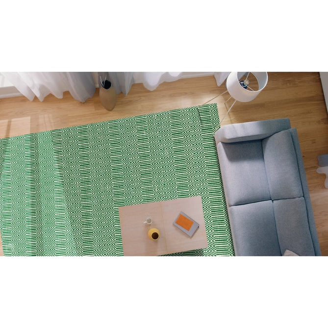 Sloan Modern Duo-Tone Geometric Diamond Hand-Woven Soft-Touch Durable Textured Wool & Cotton Blend Flatweave Green/Cream Rug-Asiatic Carpets-Rug Love - The Most Loved Rug Store