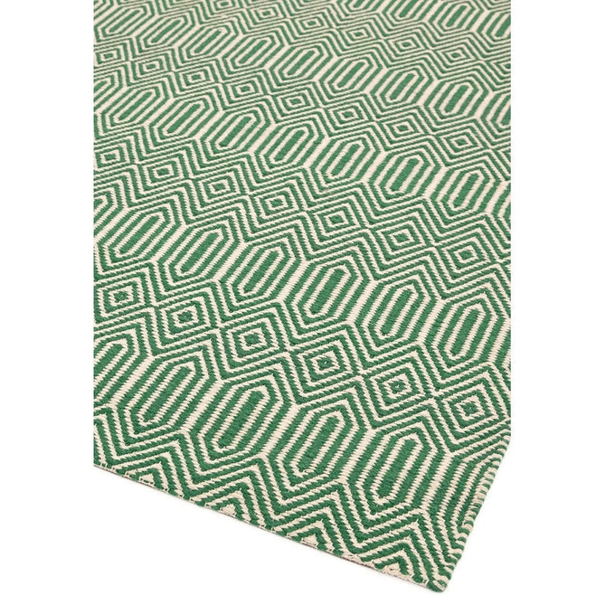 Sloan Modern Duo-Tone Geometric Diamond Hand-Woven Soft-Touch Durable Textured Wool & Cotton Blend Flatweave Green/Cream Rug-Asiatic Carpets-Rug Love - The Most Loved Rug Store