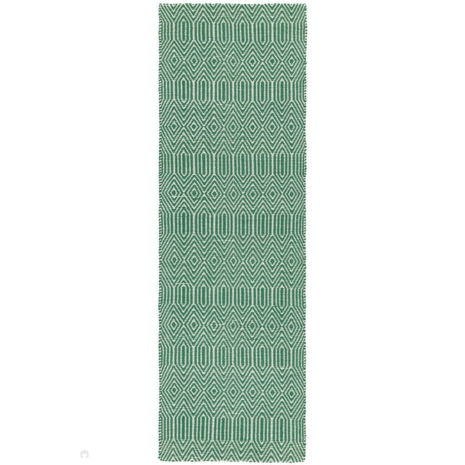 Sloan Modern Duo-Tone Geometric Diamond Hand-Woven Soft-Touch Durable Textured Wool & Cotton Blend Flatweave Green/Cream Runner-Asiatic Carpets-Rug Love - The Most Loved Rug Store