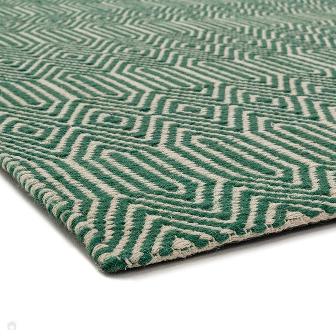 Sloan Modern Duo-Tone Geometric Diamond Hand-Woven Soft-Touch Durable Textured Wool & Cotton Blend Flatweave Green/Cream Runner-Asiatic Carpets-Rug Love - The Most Loved Rug Store